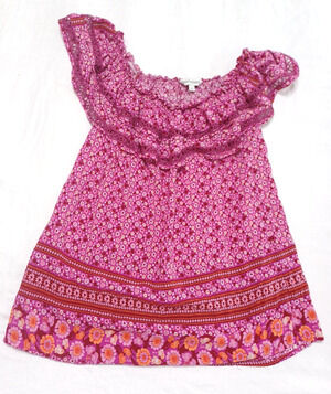 Davi&Dani Womens Pink Purple Floral Lace Off Shoulder Tank Top Sz L Pretty